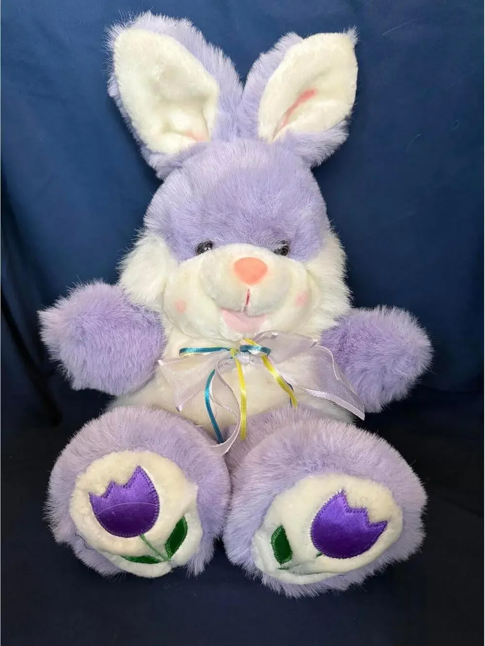 Vintage Funny Kids Purple & White Plush Easter Bunny Toy 13